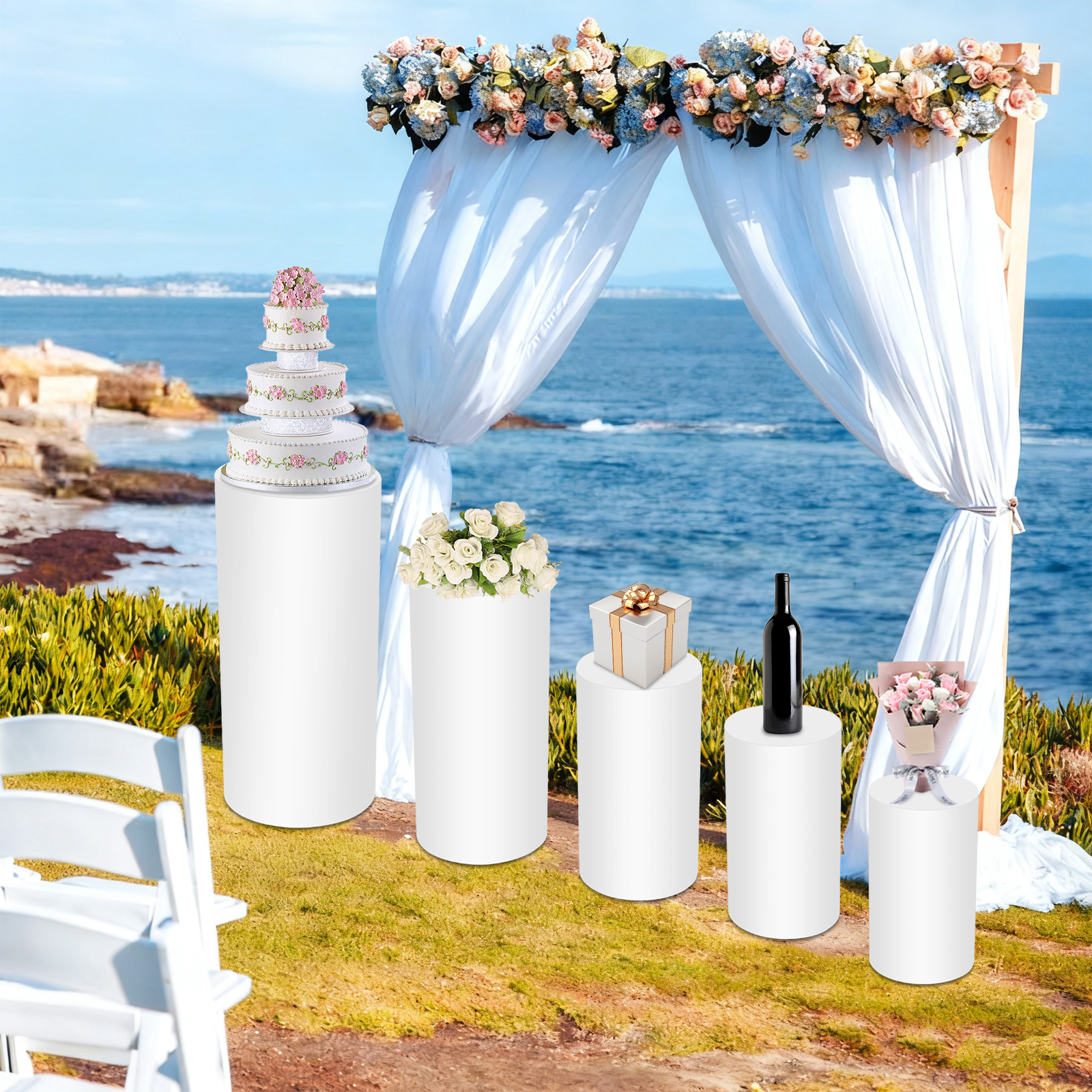 5Pcs White Cylinder Pedestal S - Display Risers Set recensie en prijs