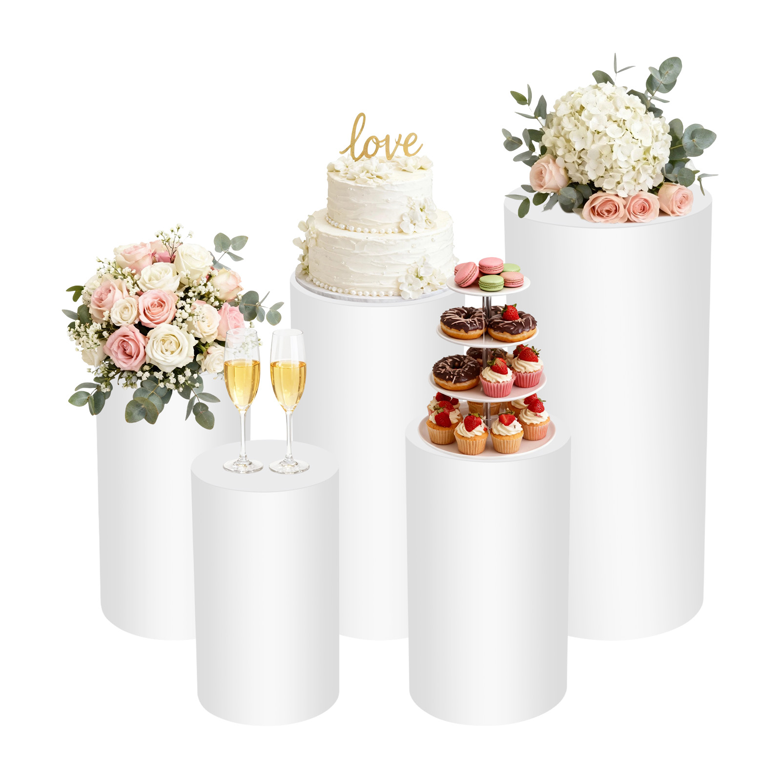 5Pcs White Cylinder Pedestal S - Display Risers Set recensie en prijs