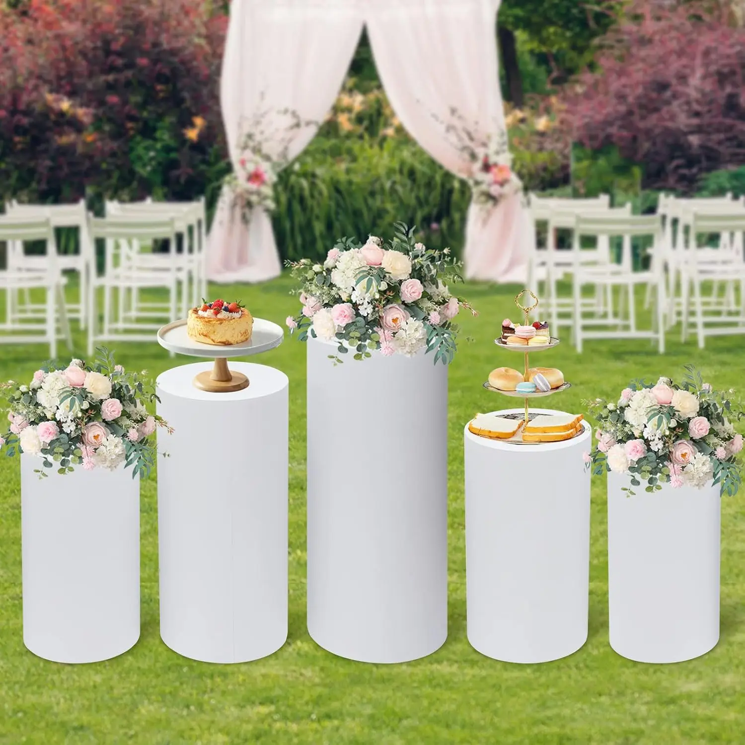 5Pcs White Cylinder Pedestal S - Display Risers Set recensie en prijs